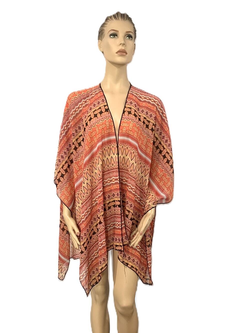 Forgotten Grace Womens Colorful Pink Orange Black Semi Sheer Cape Shawl